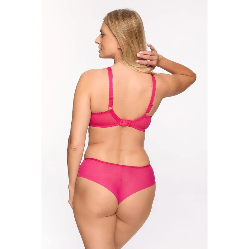 Culottes brésiliennes model 216009 Gaia soutien-gorge assorti tissu semi-transparent motifs contrastants rose vif bleu vert