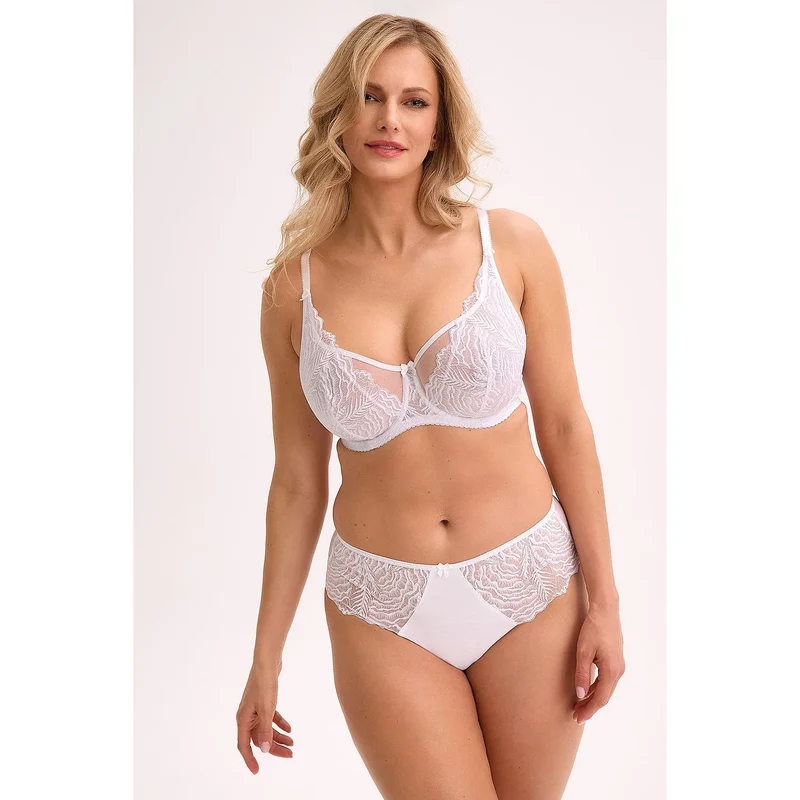 Soutien-gorge en dentelle blanche Gaia modèle 216005 lingerie féminine confortable sexy balconnet ajustable femmes poitrine généreuse