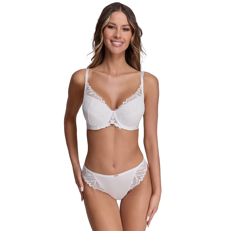Soutiengorge Galbant Dentelle Florale Blanche Armaturesinferieures Rembourré Confortable Bretellesajustables Bandeelastique Fermeturearriere Bordfestonné Raffinement Discret Quotidien Soirée
