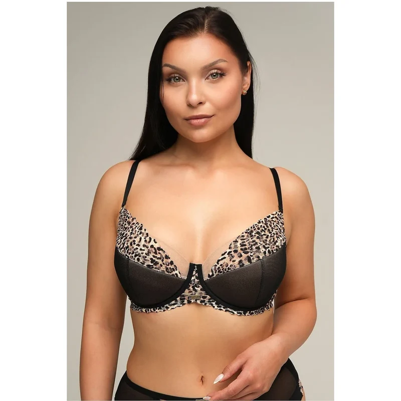 Soutien-gorge push-up structuré maille mesh motif léopard noir ajustables soutien seins lingerie élégance erotico lingerie femmes