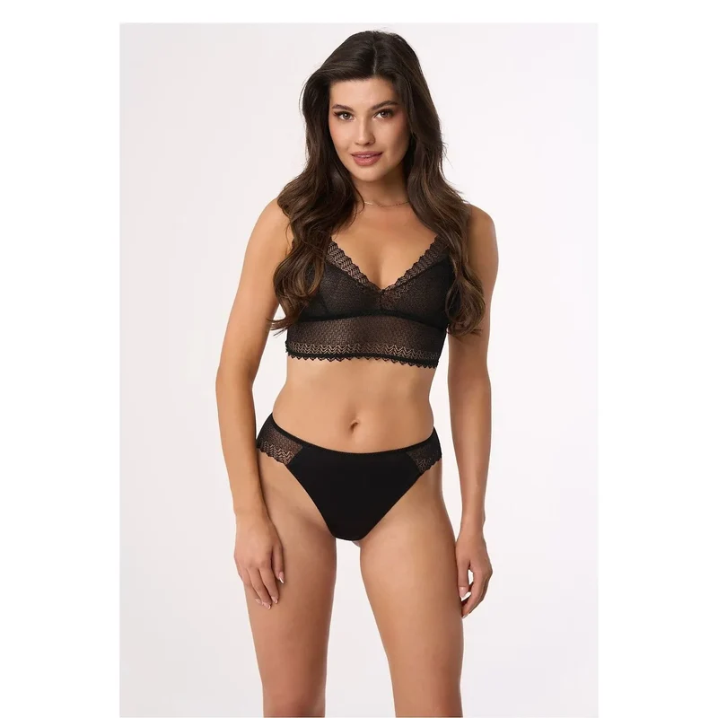 Babell lingerie ensemble dentelle noire brassière triangle sans armatures bretelles larges culotte taille basse extensible respirant hypoallergénique douceur discret élégant