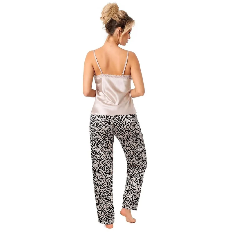 Pyjama élégant pour femme en satin dentelle V-neck imprimé zèbre doux confort nuit sexy lingerie intime