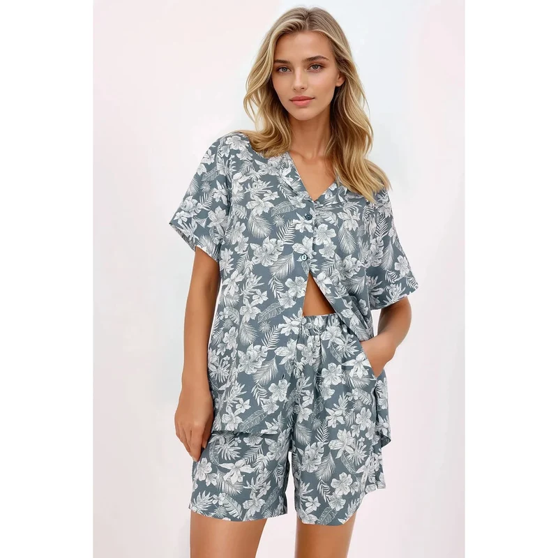 pyjama femme confort moderne coton hypoallergénique doux respirant léger manches courtes boutons short taille élastiquée poches coupe asymétrique