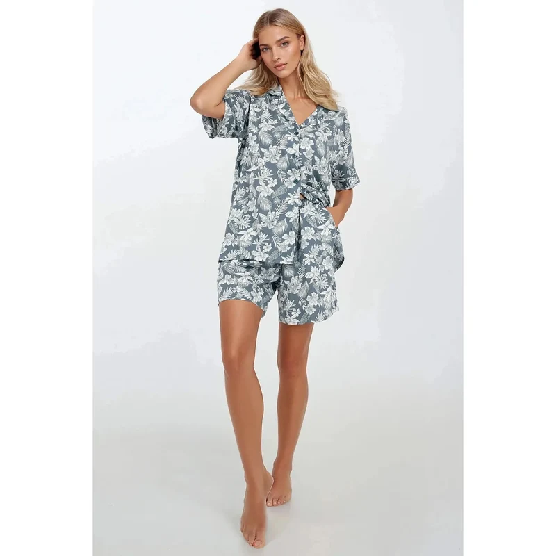 pyjama femme confort moderne coton hypoallergénique doux respirant léger manches courtes boutons short taille élastiquée poches coupe asymétrique