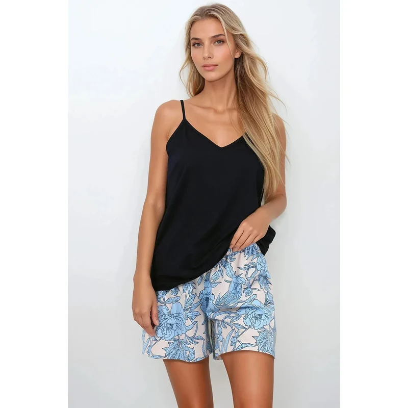 pyjama femmes élégant confortable hypoallergénique respirant doux naturel élastique haut bretelles décolleté short imprimé ample romantique