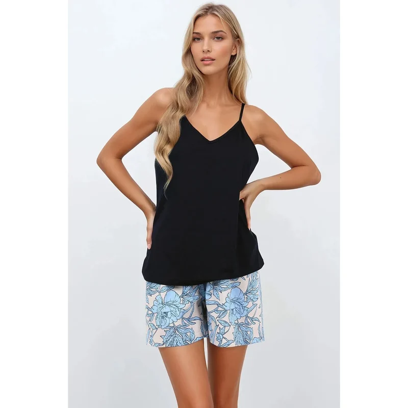 pyjama femmes élégant confortable hypoallergénique respirant doux naturel élastique haut bretelles décolleté short imprimé ample romantique