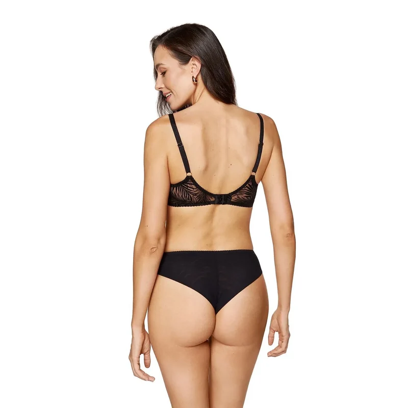 Ensemble de lingerie classique motif feuilles dentelle noire soutien-gorge ajustable culotte haute discrète sexy intime bien-être lingerie féminine