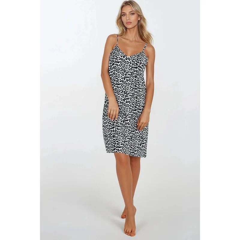 Chemise de nuit motif animal léopard Chemise de nuit sexy en viscose 100% ajustable bretelles fines taille S M L XL XXL