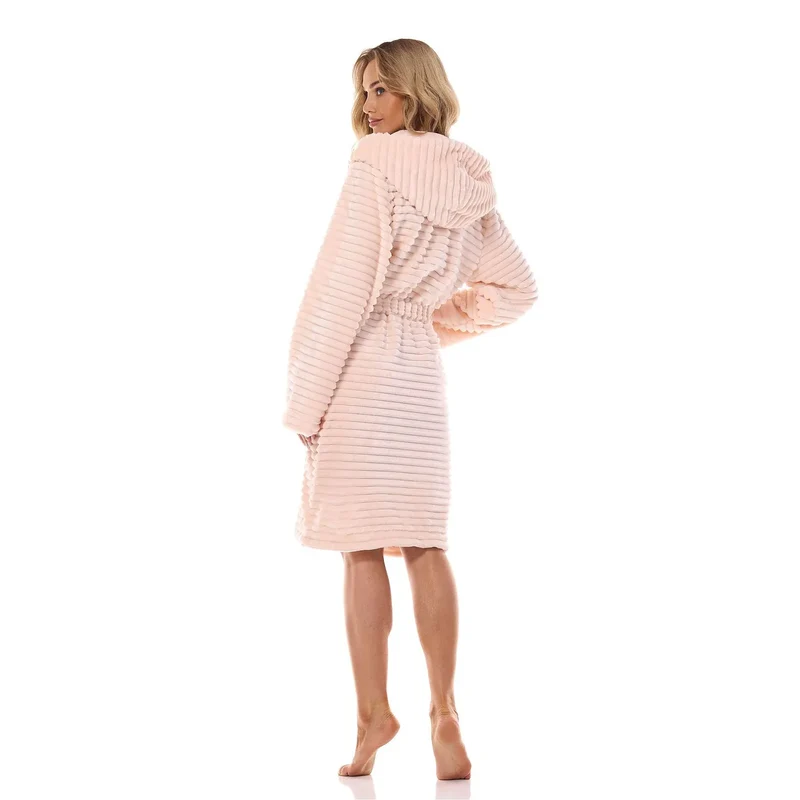 Peignoir élégant pastel rose L&L collection polyester 100% doux manches longues col châle ceinture nouable S M L XL