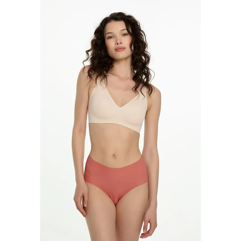 Lingerie sexy culotte taille haute Julimex soutien-gorge sans armature beige nude corail microfibre spandex confort parfaite适应 Tout quotidien