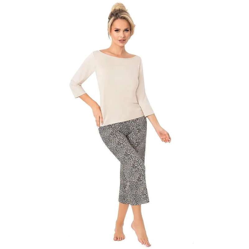 pyjama féminin élégant viscose douce respirante manches trois quarts col rond pantalon taille élastique imprimé tendance confort exceptionnel