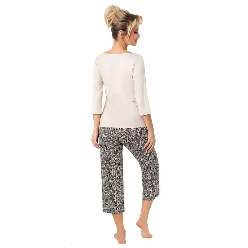 pyjama féminin élégant viscose douce respirante manches trois quarts col rond pantalon taille élastique imprimé tendance confort exceptionnel