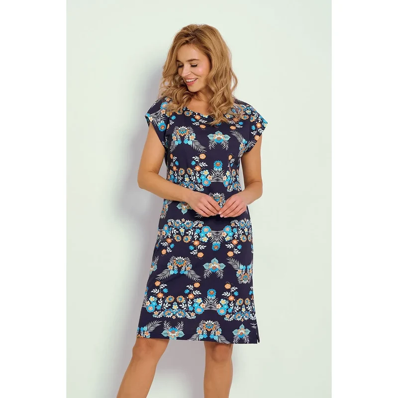 Chemise de nuit légère imprimée floral Taro 216264 coton 100% confort genou court manches courtes fentes latérales lingerie douce soyeuse nuit détente relaxation