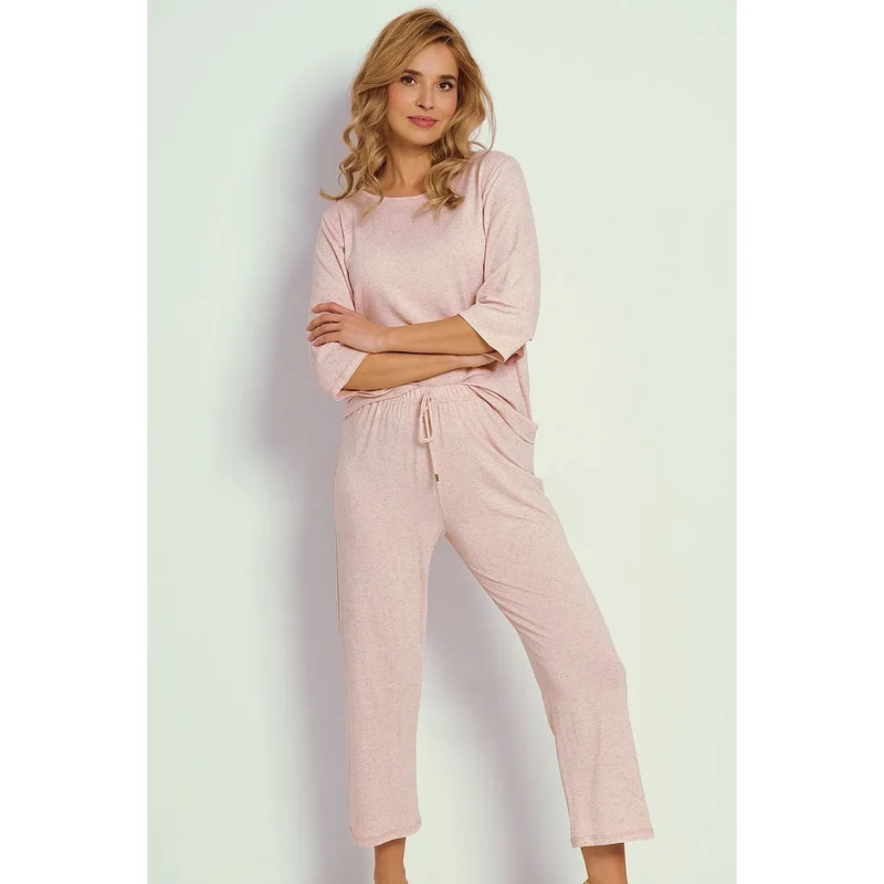 pyjama femme Taro modèle 216253 confortable ample élégant sophistiqué détente nuit maison coton élasthanne taille élastique cordon poches rose pâle