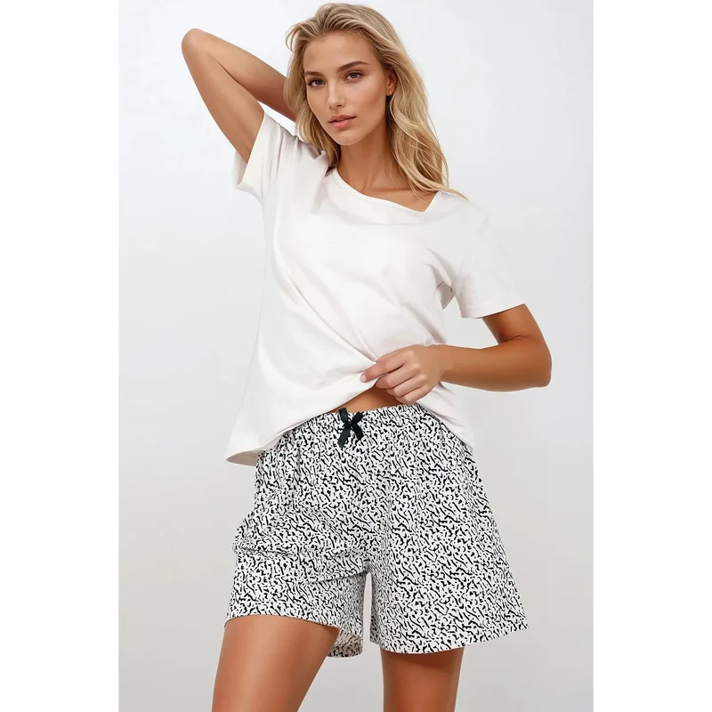 Pyjama femme élégant 2 pièces t-shirt manches courtes short taille élastique confortable style décontracté nuit détente