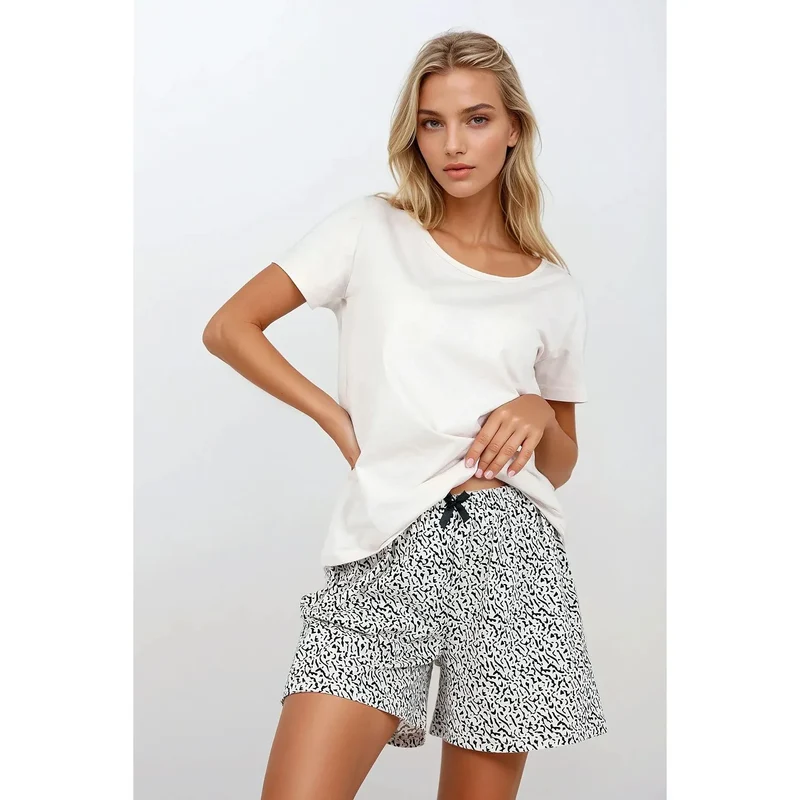 Pyjama femme élégant 2 pièces t-shirt manches courtes short taille élastique confortable style décontracté nuit détente