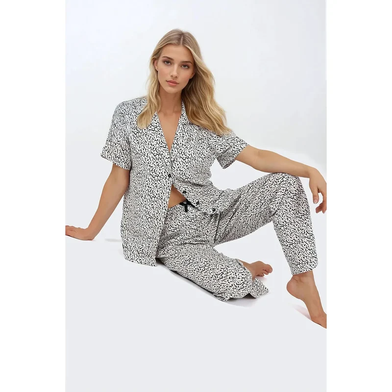 Pyjama femme élégant confortable 2 pièces motif abstrait noir blanc édition limitée lingerie intime détente maison