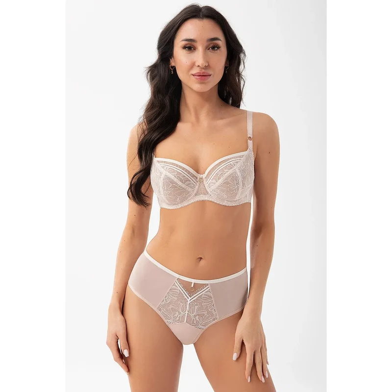 Culottes brésiliennes sensuelles Gorsenia model 212776 tulle élastique dentelle florale beige rosé lingerie féminine confortable élégance discrétion