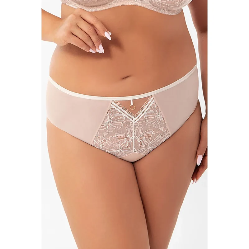 Culotte Gorsenia lingerie élégante dentelle tulle maille semi transparente motifs floraux coutures fines doublure coton ceinture plate côtés couverts