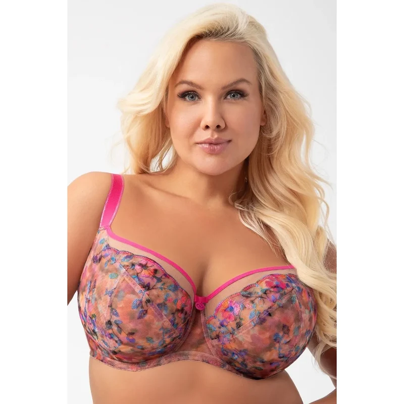 Soutien-gorge Gorsenia 212770 Soft Model lingerie balconnet floral soutien optimal confort matelasmesh armatures latérales fuchsia