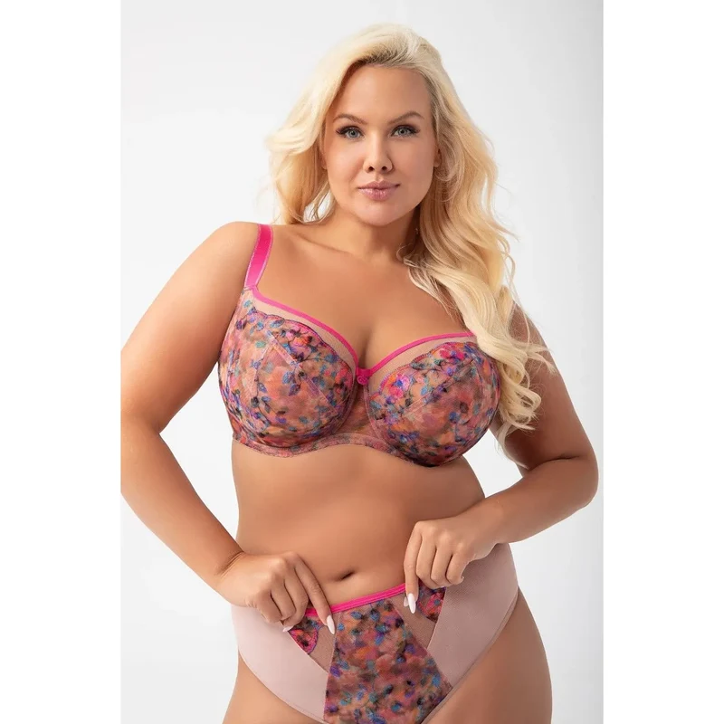Soutien-gorge Gorsenia 212770 Soft Model lingerie balconnet floral soutien optimal confort matelasmesh armatures latérales fuchsia