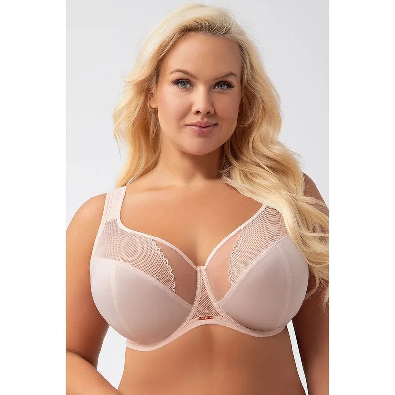 soutien gorge Gorsenia modèle 212769 maintien optimal confort douceur bretelles larges baleines latérales coutures plates résille broderie chair