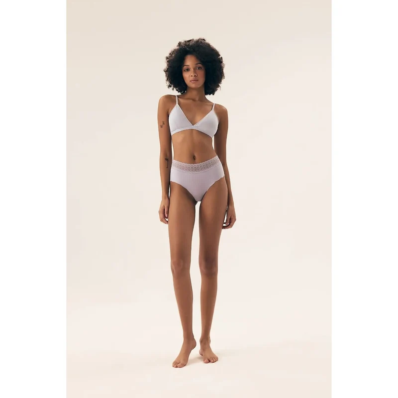 Ensemble de lingerie féminine confortable soutien-gorge sans armature culotte taille haute dentelle douce coton élasthanne intimité bien-être