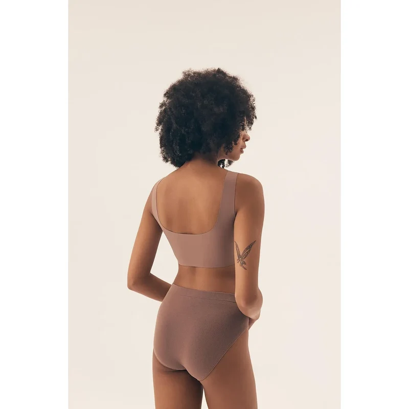 Lingerie sexy seamless wireless high-waisted panties bra set soft brown neutral color daily wear comfort support