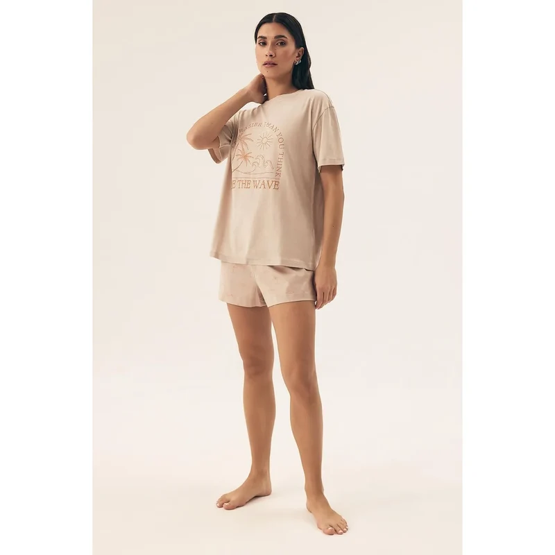 Pyjama Henderson 212009 élégance intemporelle coton 100% t-shirt manches courtes col rond short imprimé beach wave design détente maison cadeau