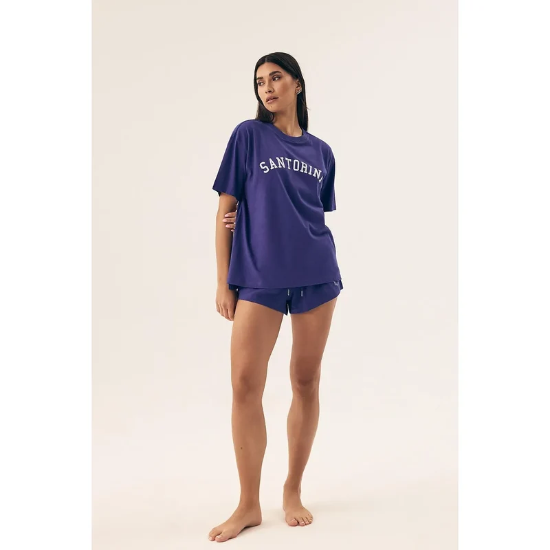pyjama femme coton doux respirant hypoallergénique élégant sensuel confortable ample col arrondi haut short ceinture élastique cordon ajustable