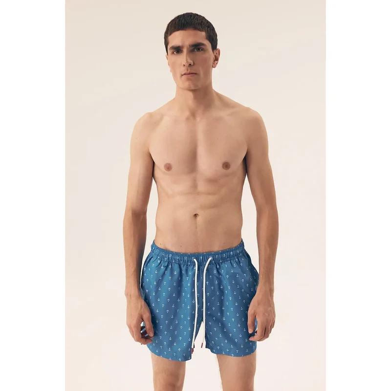 Shorts de bain homme style marin imprimé ancre polyester ajustables poches latérales plage piscine sexy discrétion