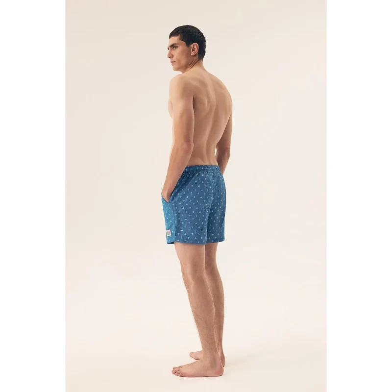 Shorts de bain homme style marin imprimé ancre polyester ajustables poches latérales plage piscine sexy discrétion
