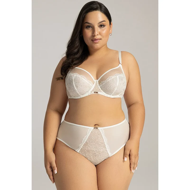 culotte Ava modèle211934 coupe haute microfibre douce dentelle florale panneaux unis arrière ceinture plate maintien discret élégant sensuel