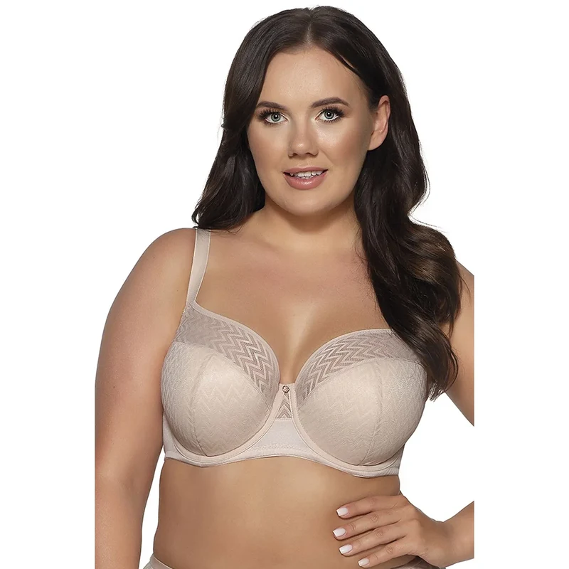 brassiere rembourre leger maintien confort armature bretelles larges ajustables fermeture crochets dentelle chevron noeud feminin discret beige quotidien