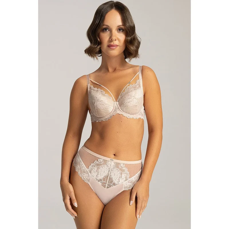 Soutien-gorge push-up dentelle florale maintien optimal silhouette féminine lingerie élégante adjustable straps nude color lingerie coquine