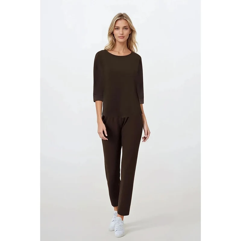 pyjama érotique femme deux pièces satiné doux respirant hypoallergénique certifié confortable élégant discret décolleté U manches trois quarts pantalon ajusté