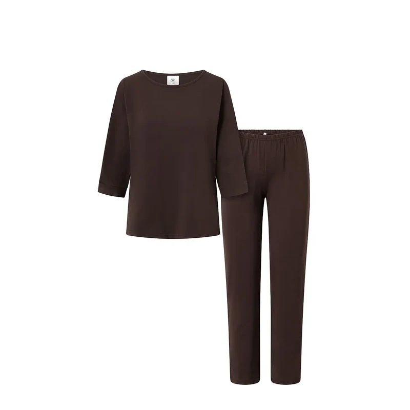 pyjama érotique femme deux pièces satiné doux respirant hypoallergénique certifié confortable élégant discret décolleté U manches trois quarts pantalon ajusté
