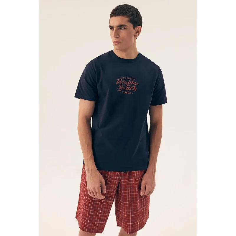 Pyjama homme élégant confortable t-shirt ample col rond short à carreaux coton respirant style décontracté Malibu Beach CALI