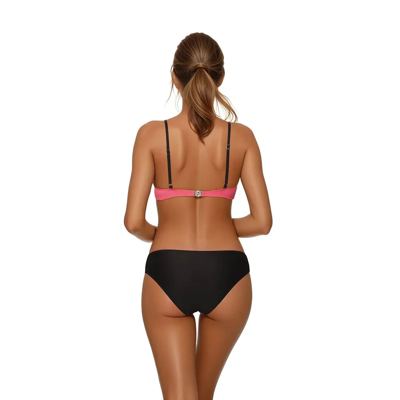 maillot bain deux pièces sexy résille aérée soutien gorge armatures bonnet rembourré maintien bretelles ajustables culotte doublée rose vif