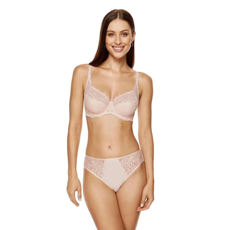 ensemble lingerie élégant dentelle florale soutiengorge culotte confortable sexy matières douces femme rose pâle armatures renforcées bretelles ajustables gousset coton