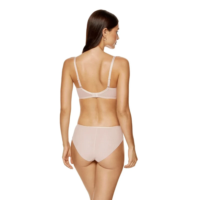 Soutien-gorge lingerie élégant dentelle motifs floraux semi-transparent beige rose pâle maintien confort doux coton OEKO-TEX occasion spéciale quotidien