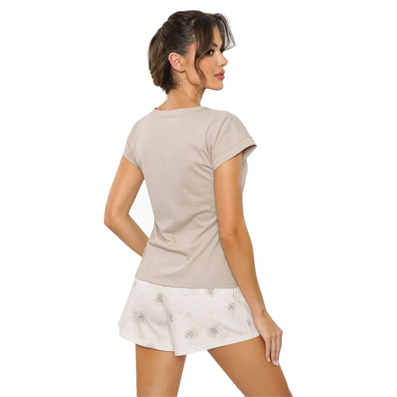 Pyjama femme élégant imprimé floral court col V t-shirt ample short taille élastique nuit confortable