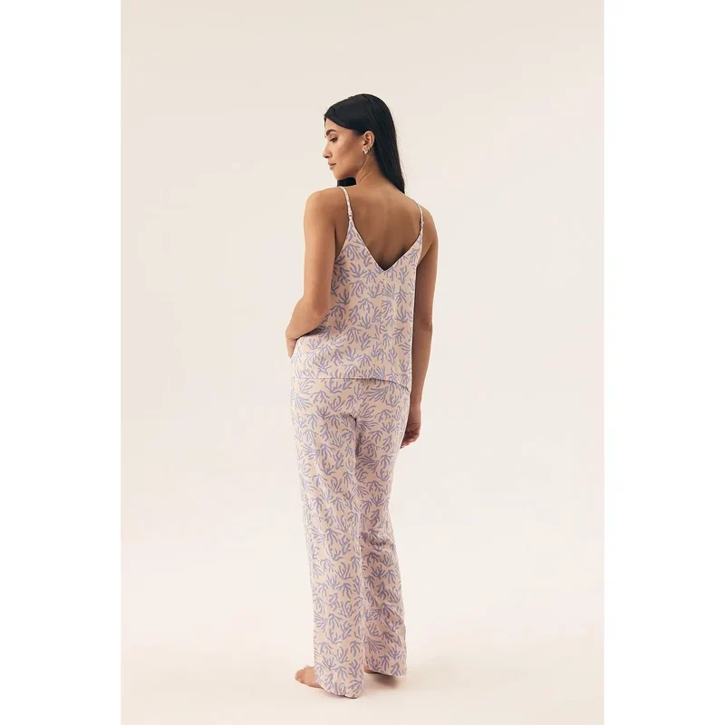 Pyjama femme élégance et confort motif floral Henderson 208600 décolleté V bretelles ajustables tissu doux respirant pantalon ample