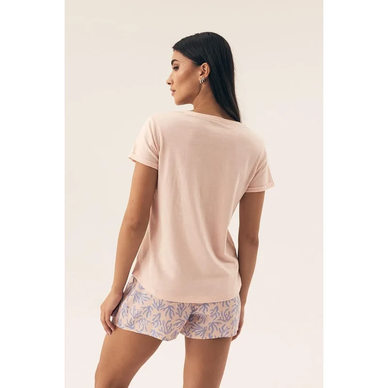 Pyjama femme confort style SALTY SOUL t-shirt short élastique motifs bleu clair détente intime relaxationewear