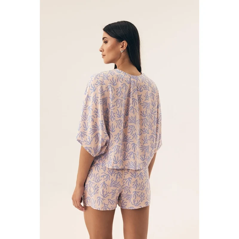 Pyjama femme confort élégance nuit coton imprimé organique pastel beige set Size 208598 Henderson