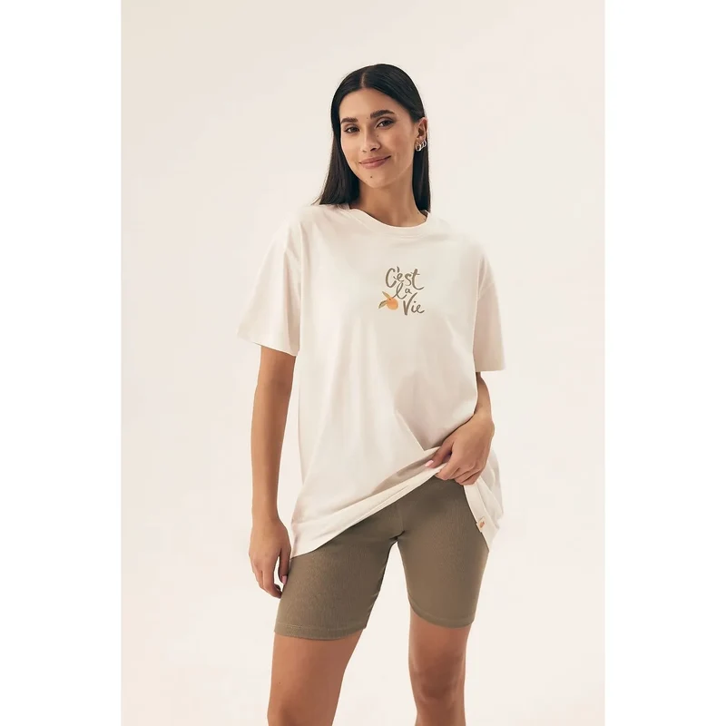 Pyjama femme confort style t-shirt manches courtes short kaki model 208595 Henderson doux respirant ajustement parfait