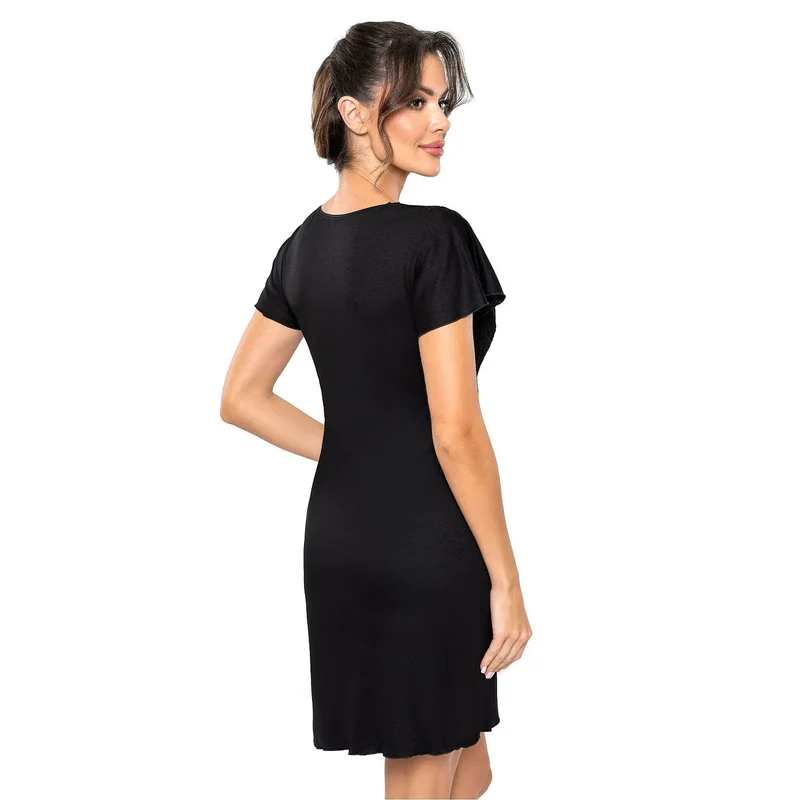Chemise de nuit élégante en dentelle noire coupe ajustée confortable matière douce dentelle délicate manches courtes décolleté V lingerie féminine occasion spéciale