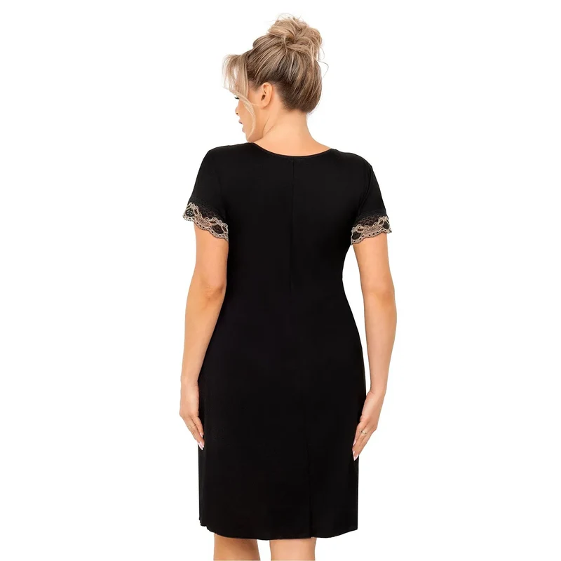 chemise nuit grandes tailles satin jersey dentelle beige noire manches courtes décolleté plongeant élastique sous poitrine ample confort respirant hypoallergénique