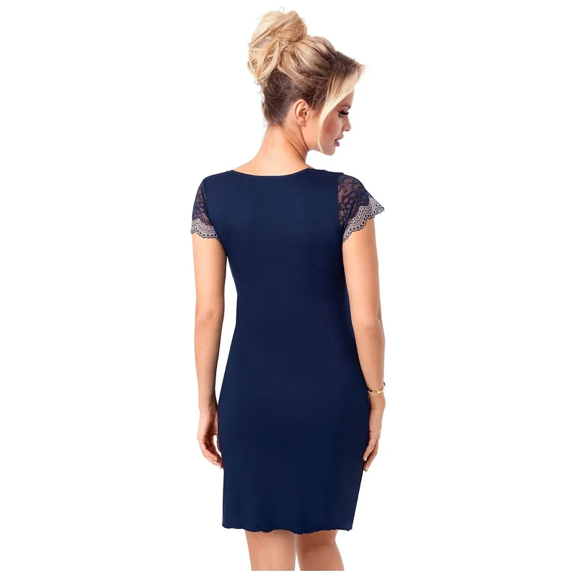 nuisette dentelle bleu marine raffinée élégante sensuelle confortable respirante extensible polyester élasthanne manches courtes décolleté plongeant romantique légère