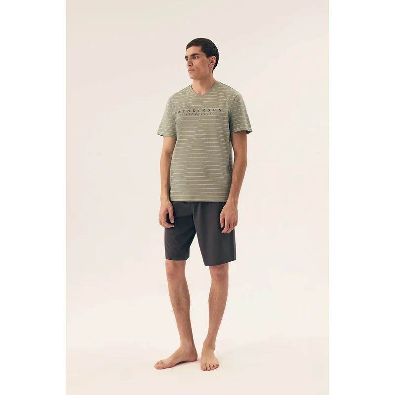 Pyjama homme Henderson 208069 confort relaxant t-shirt V short élastique matière douce respirante style décontracté nuit détente